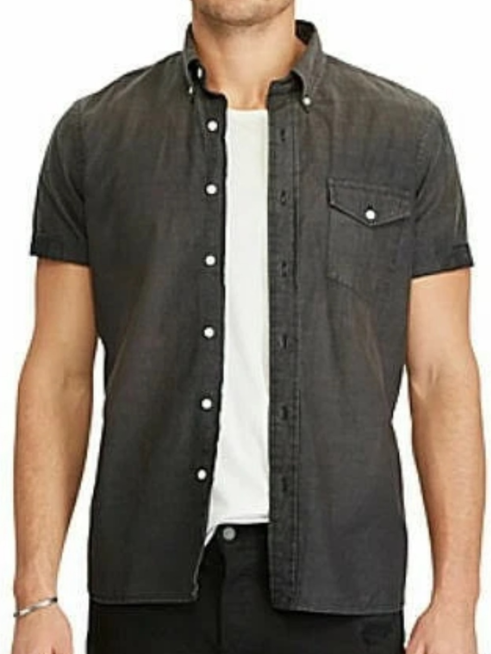 Ralph Lauren Men's Short Sleeve Button-Down Shirt - Charcoal Black